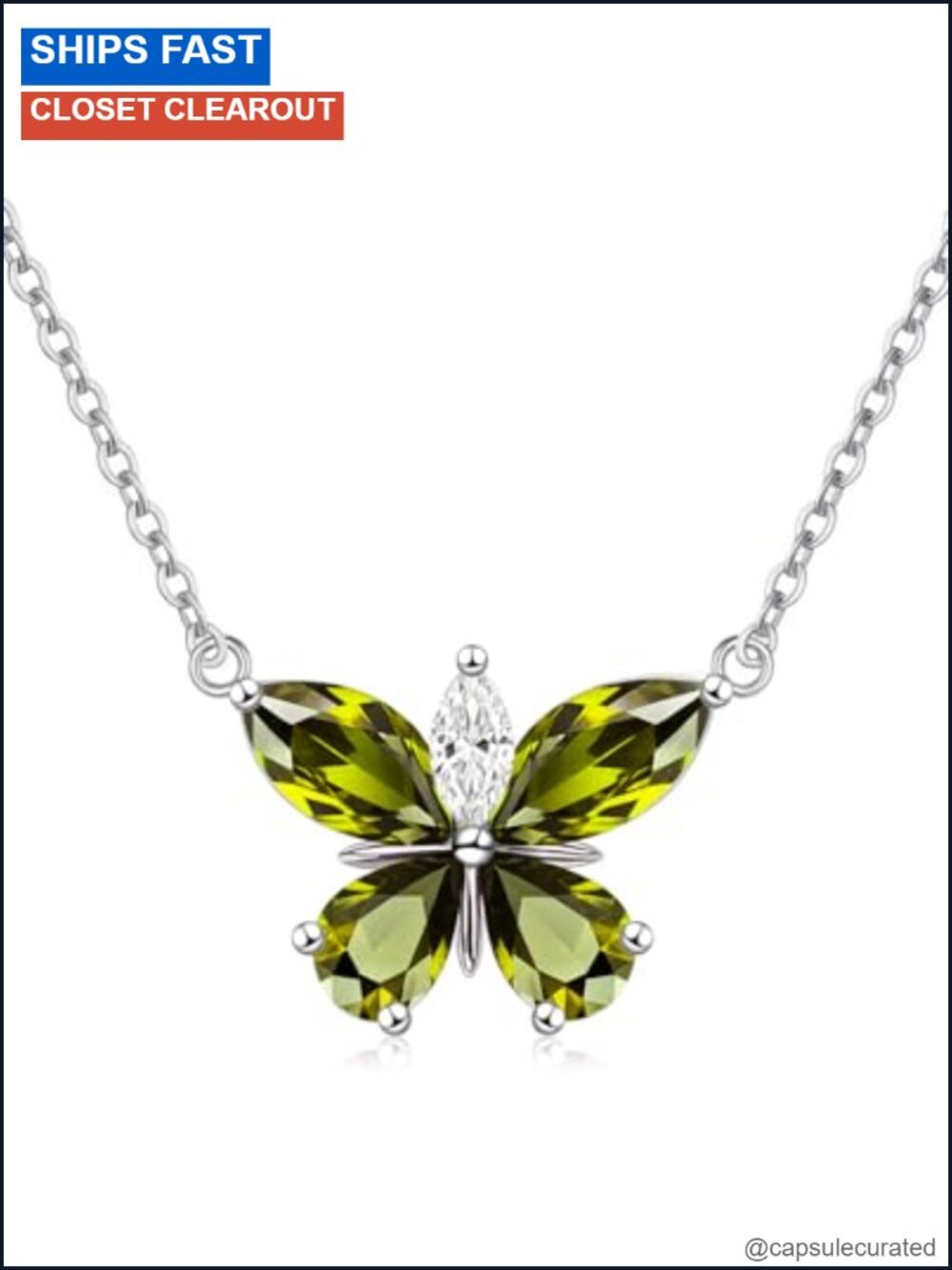 Sterling Silver Butterfly Birthstone Pendant Necklace for Women 18k White Gold